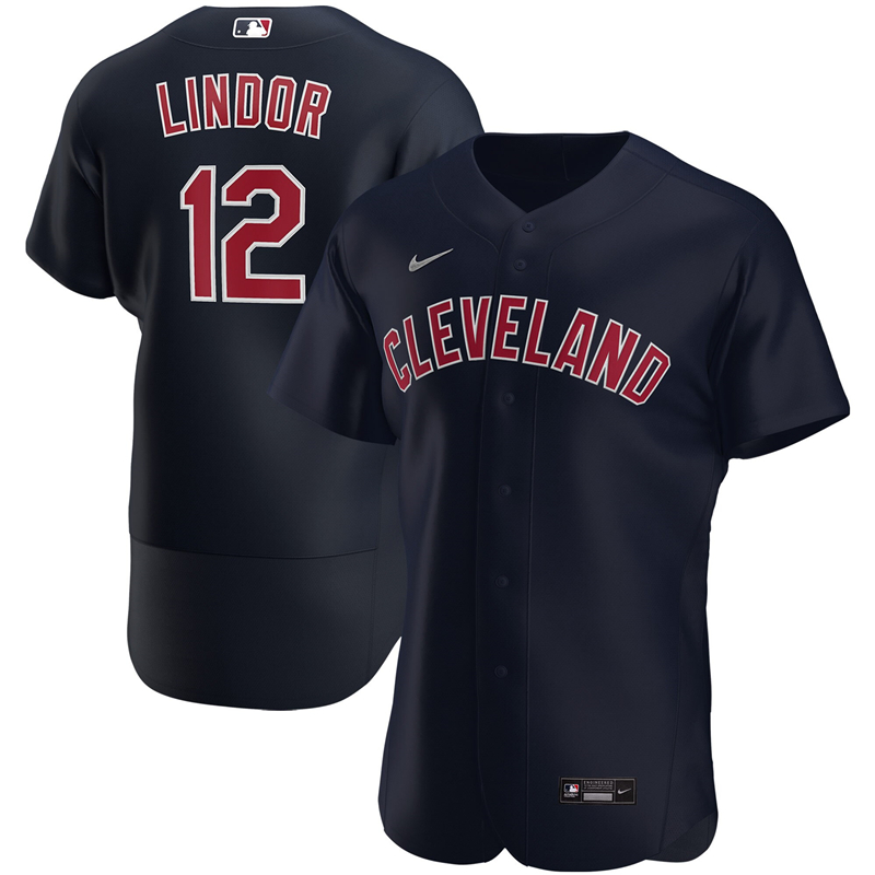 2020 MLB Men Cleveland Indians #12 Francisco Lindor Nike Navy Alternate 2020 Authentic Player Jersey 1